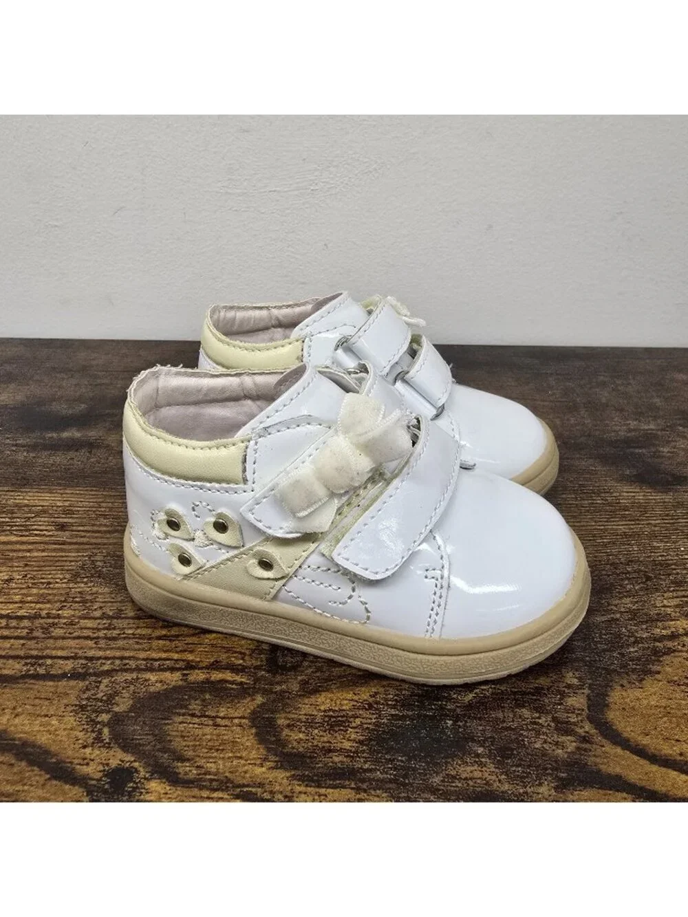 Rainbow Baby Patent Leather Shoes Toddler Girls Size 5 White Hearts Bow